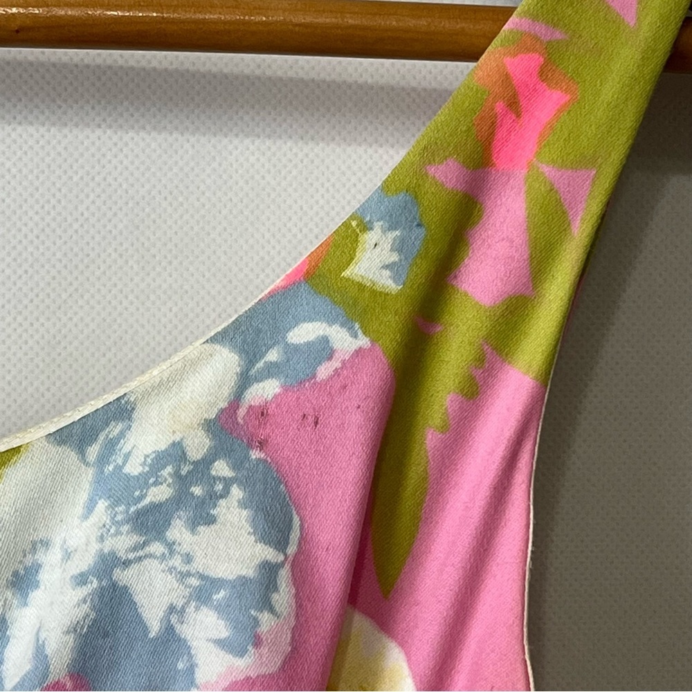 Vintage Mardi Gras Pink Floral MCM Mod Long Dress - Picture 7 of 13
